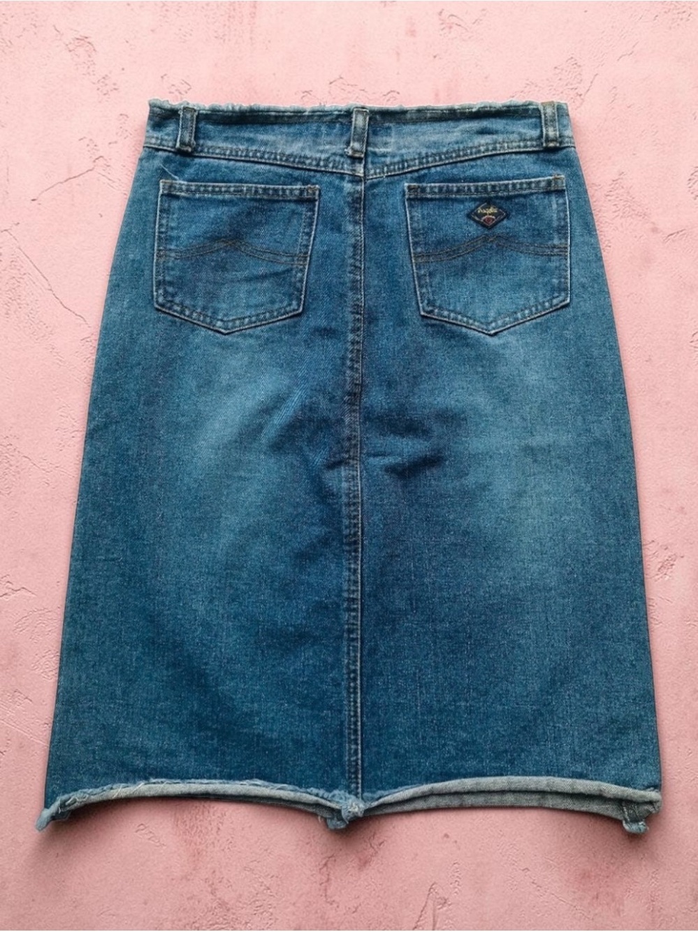 Angels Denim Midi Skirt Size 3 Raw Hem Blue Jean Y2K Casual Chic Vintage